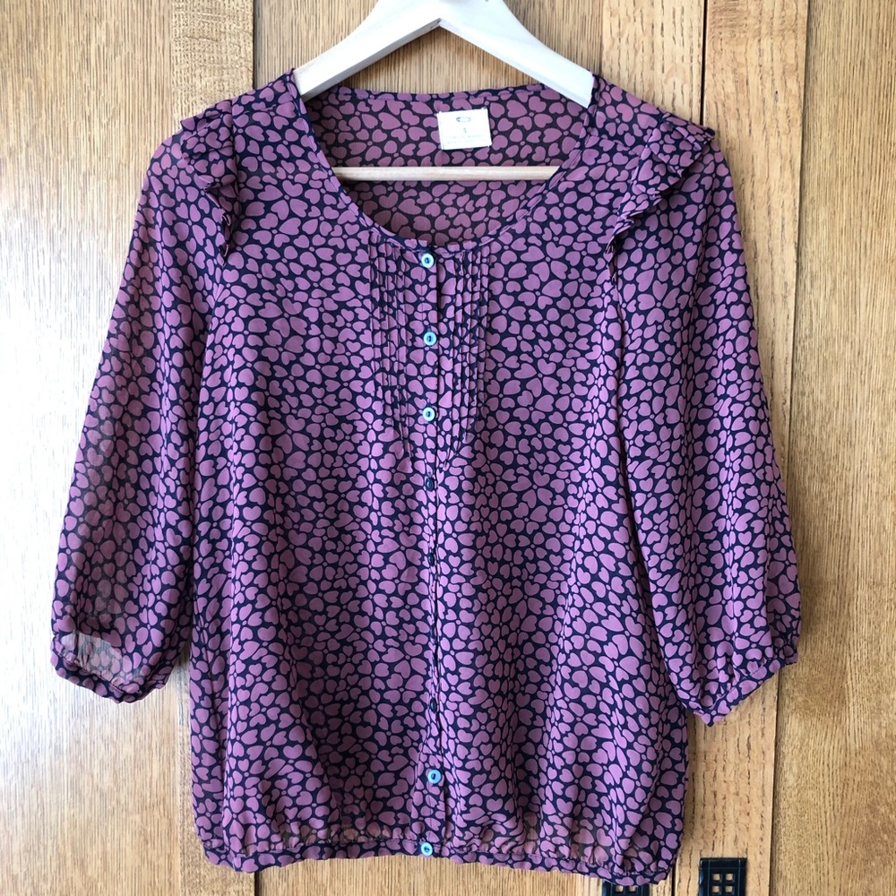 Pins and Needles Anthro Sheer Print Blouse, S